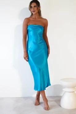 Lucia Soft Satin Slip Midi Dress | Turquoise