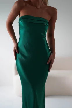 Lucia Soft Satin Slip Midi Dress | Emerald Green