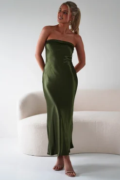 Lucia Soft Satin Slip Midi Dress | Olive