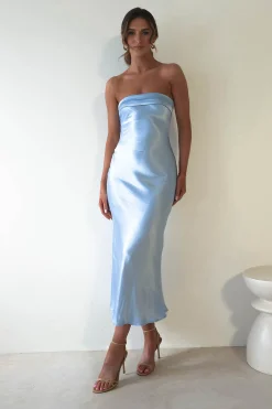 Lucia Soft Satin Slip Midi Dress Blue