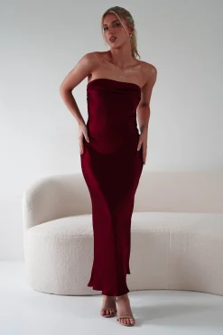 Lucia Soft Satin Slip Midi Dress | Wine