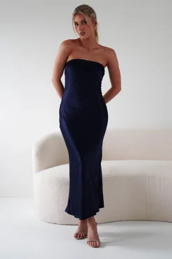 Lucia Soft Satin Slip Midi Dress | Navy