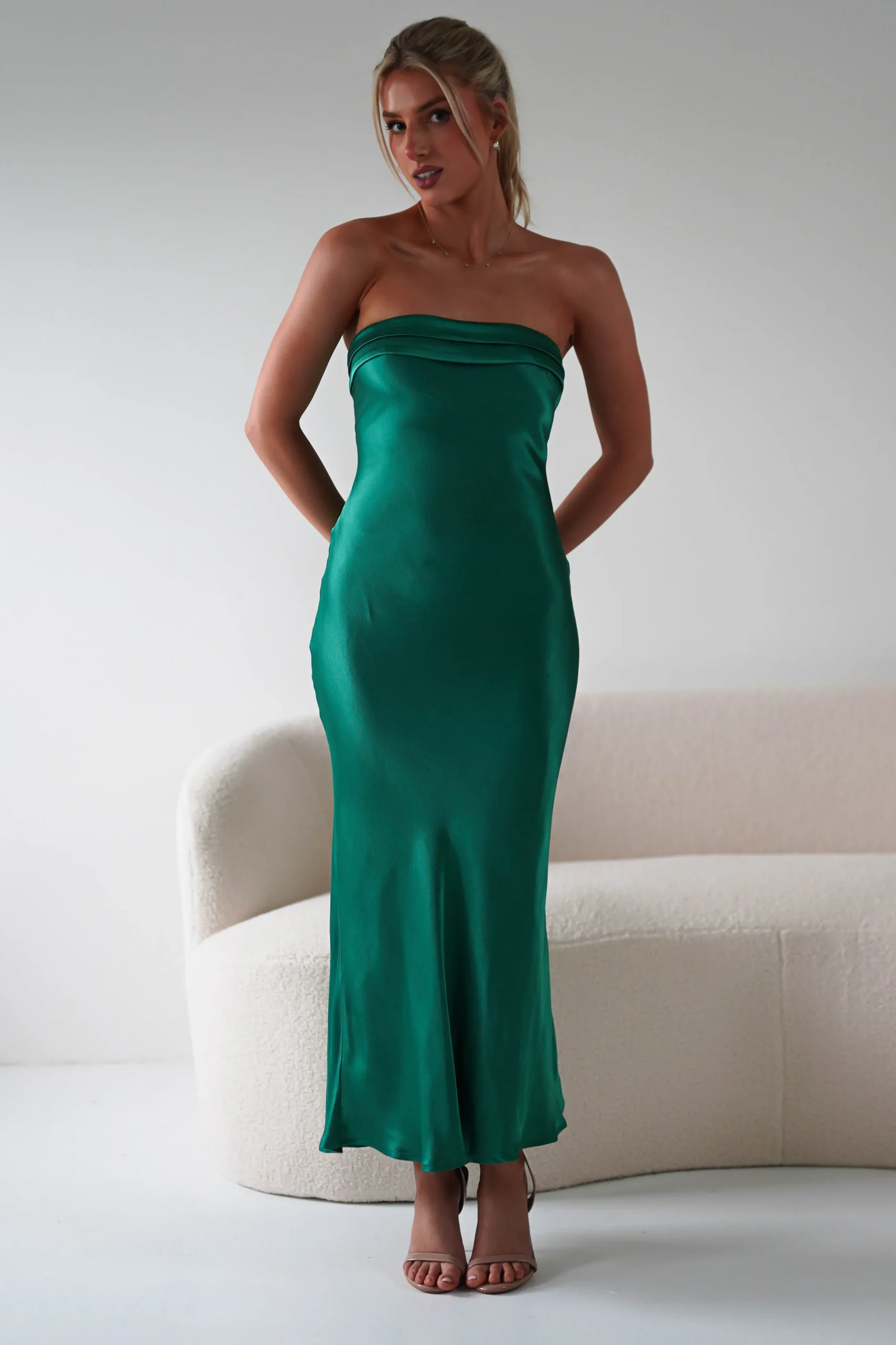 Lucia Soft Satin Slip Midi Dress | Emerald Green