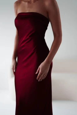 Lucia Soft Satin Slip Midi Dress | Wine