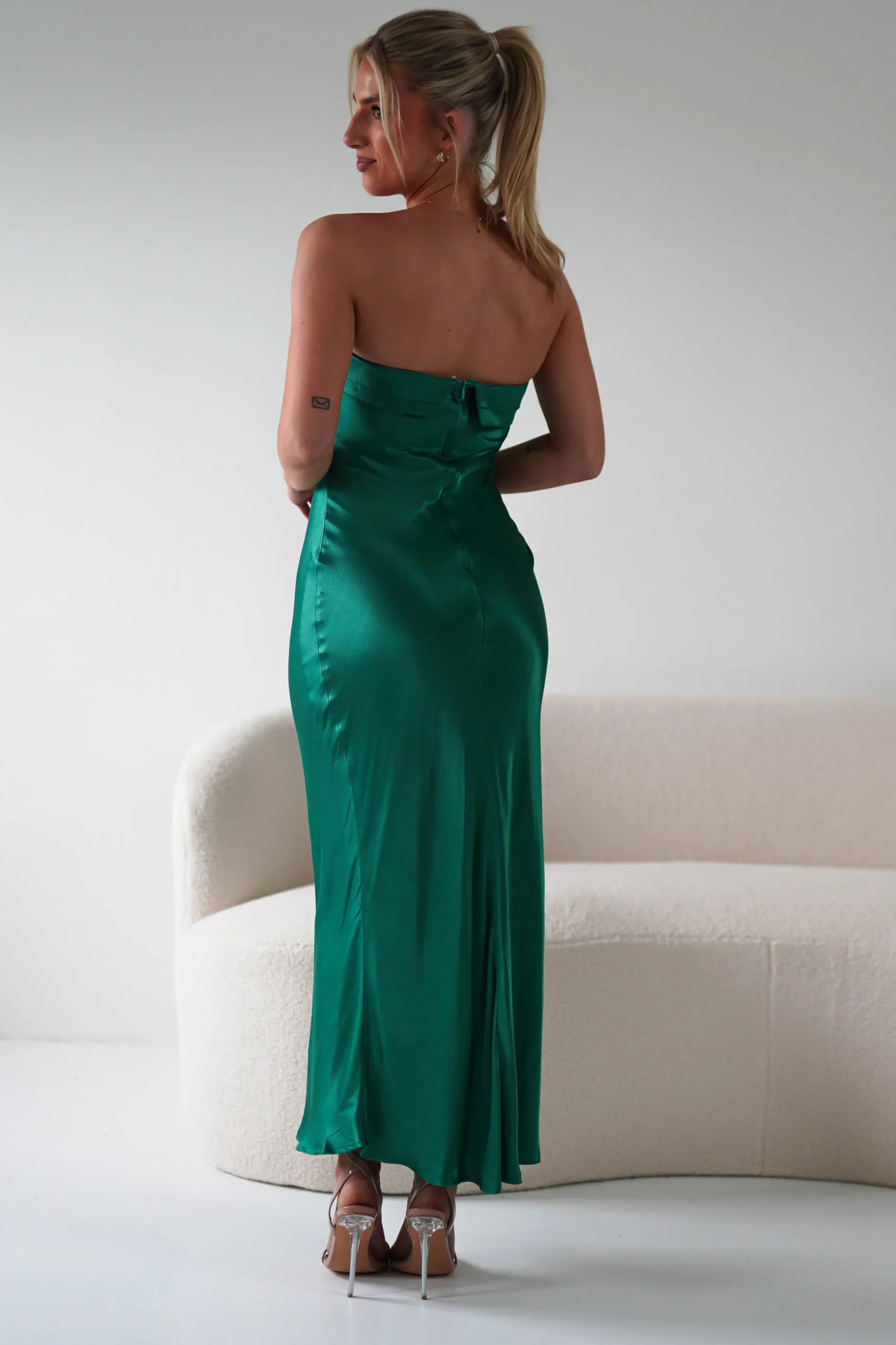 Lucia Soft Satin Slip Midi Dress | Emerald Green