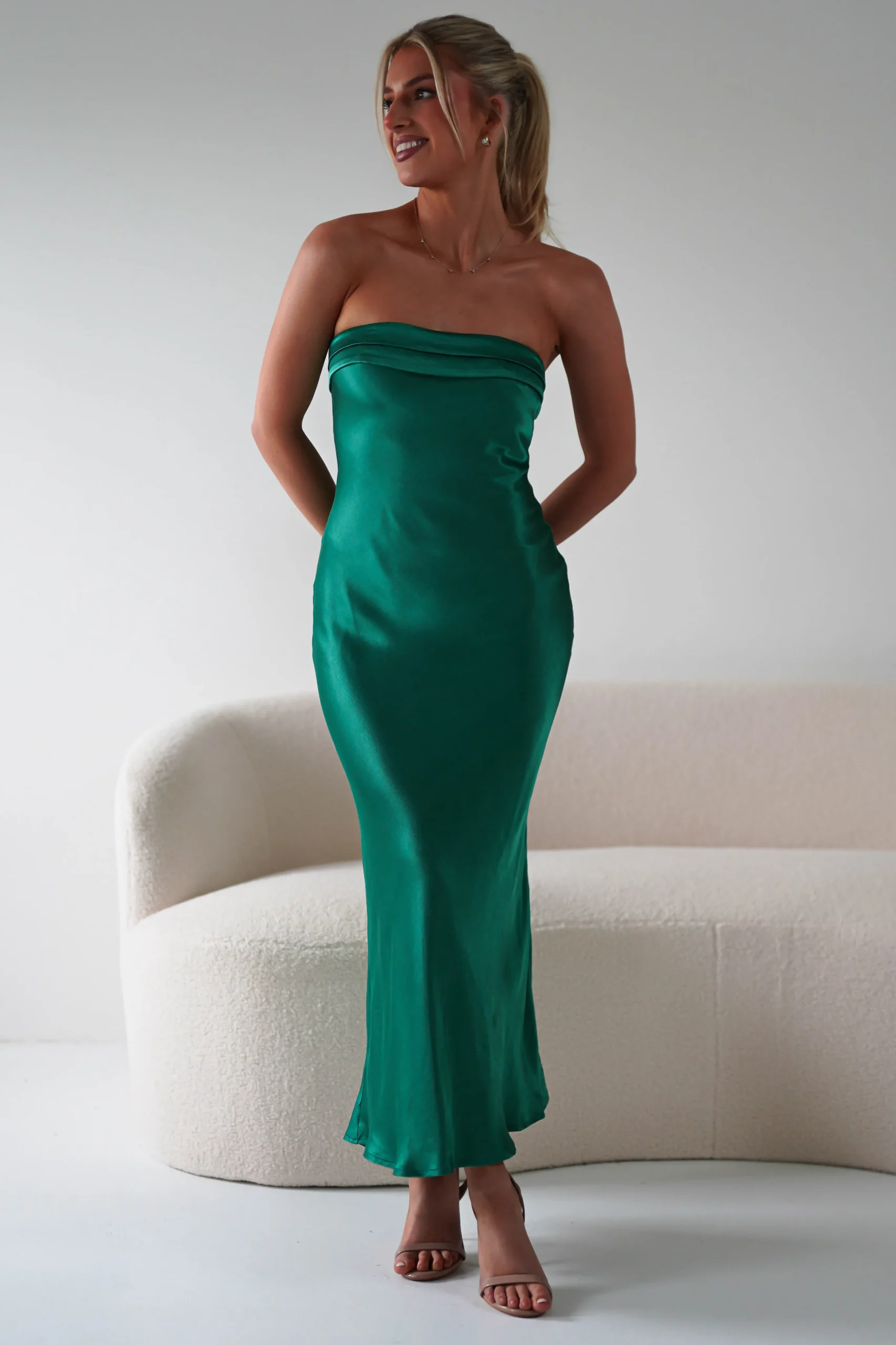 Lucia Soft Satin Slip Midi Dress | Emerald Green
