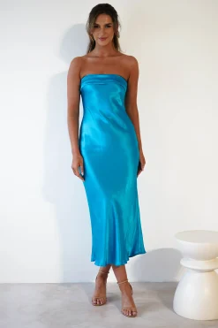 Lucia Soft Satin Slip Midi Dress | Turquoise