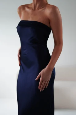 Lucia Soft Satin Slip Midi Dress | Navy