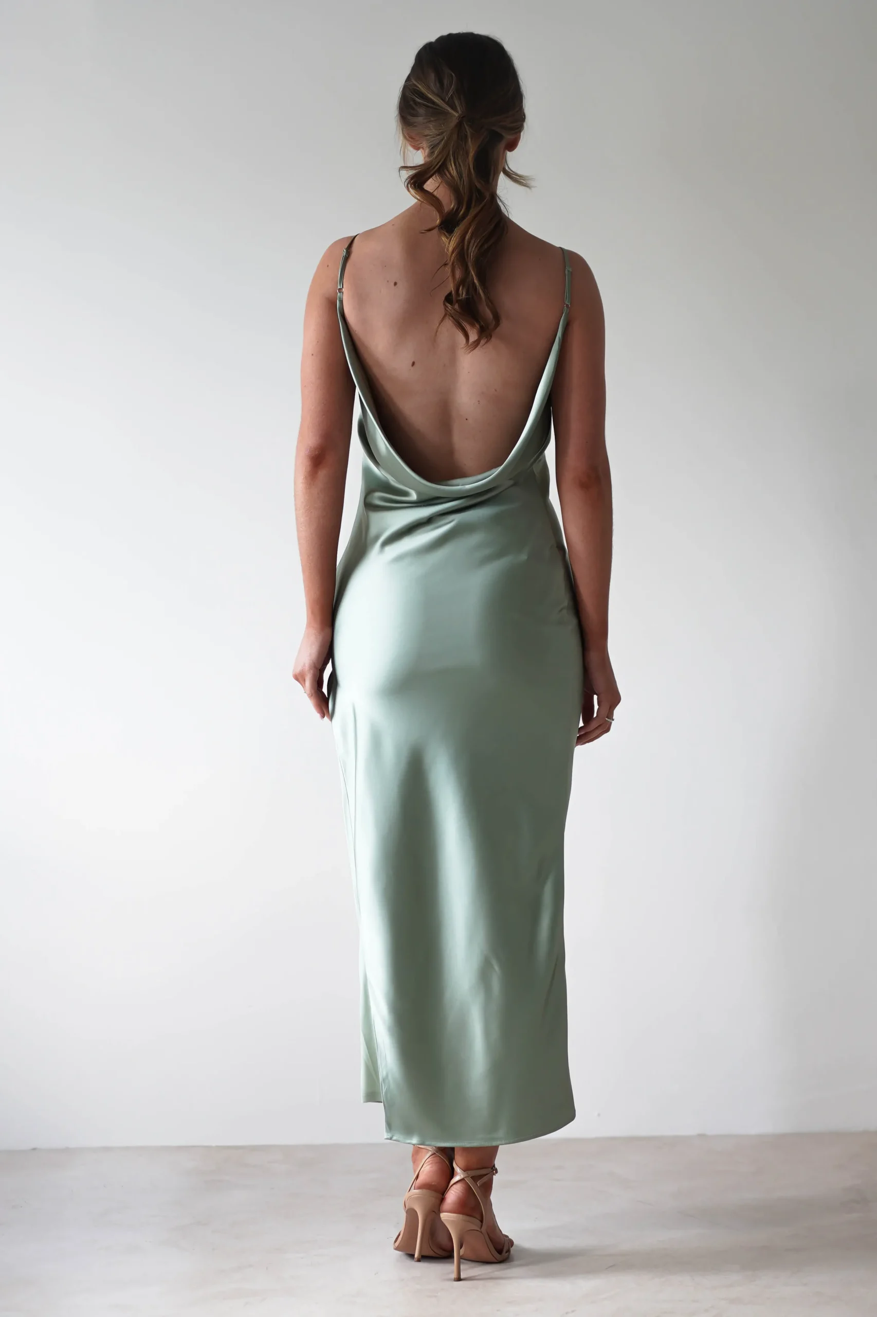Luiza Low Back Satin Maxi Dress | Sage