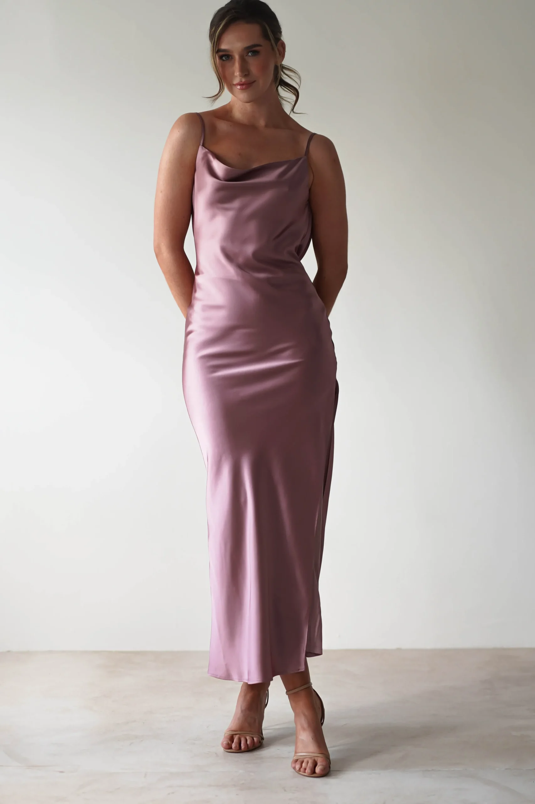Luiza Low Back Satin Maxi Dress | Mauve