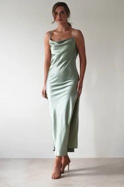 Luiza Low Back Satin Maxi Dress | Sage