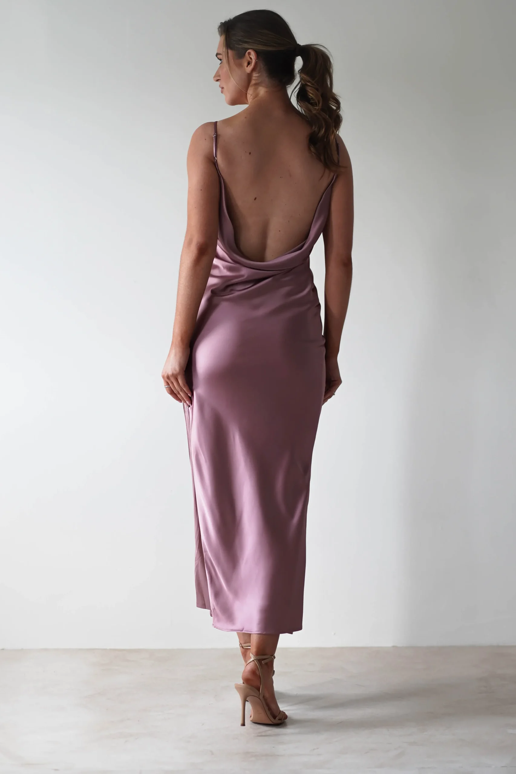 Luiza Low Back Satin Maxi Dress | Mauve