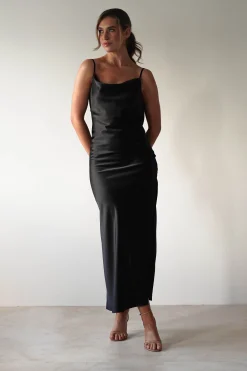 Luiza Low Back Satin Maxi Dress | Black
