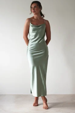 Luiza Low Back Satin Maxi Dress | Sage