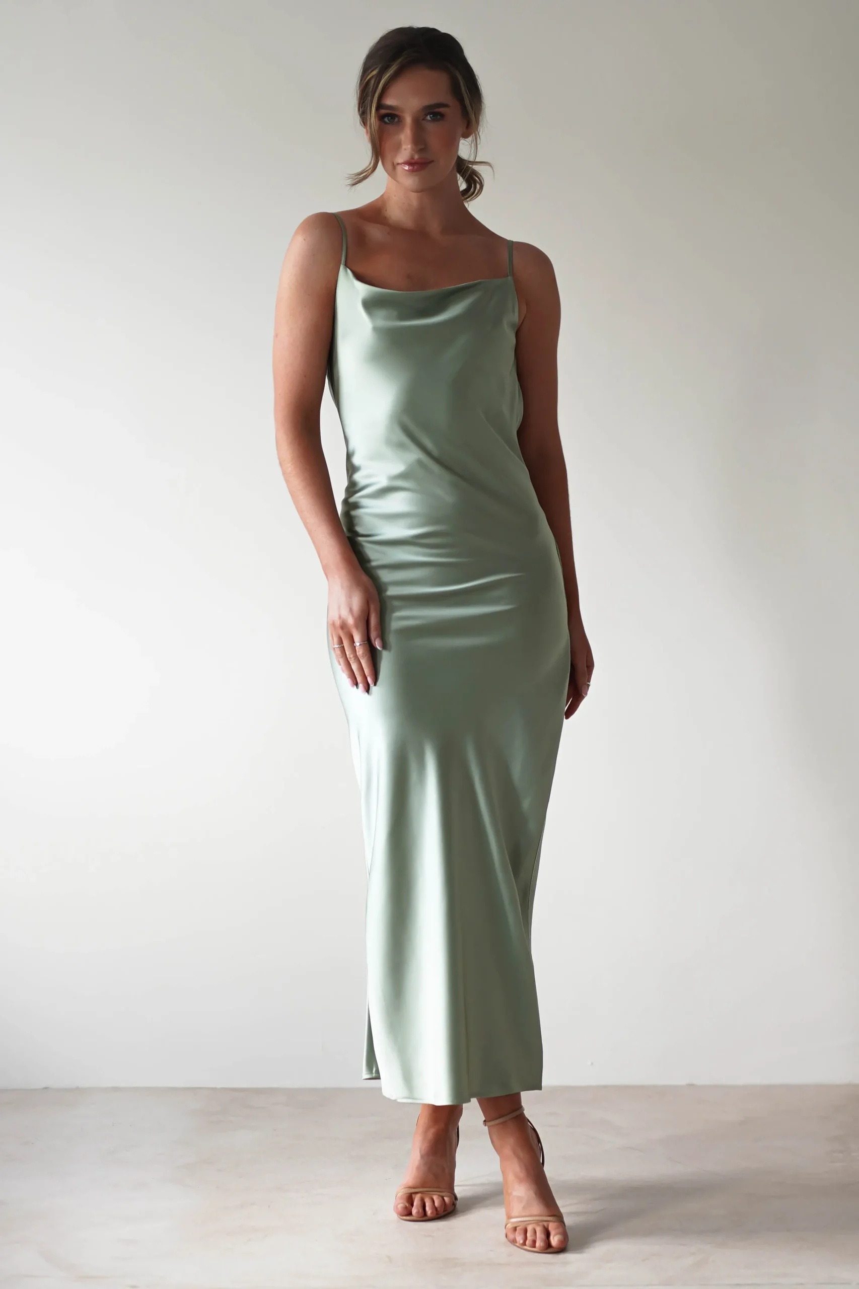 Luiza Low Back Satin Maxi Dress | Sage