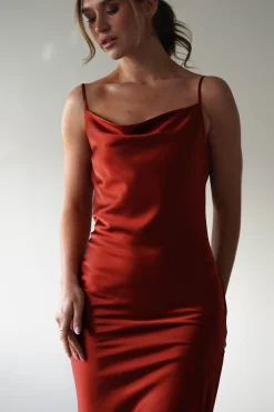 Luiza Low Back Satin Maxi Dress | Rust