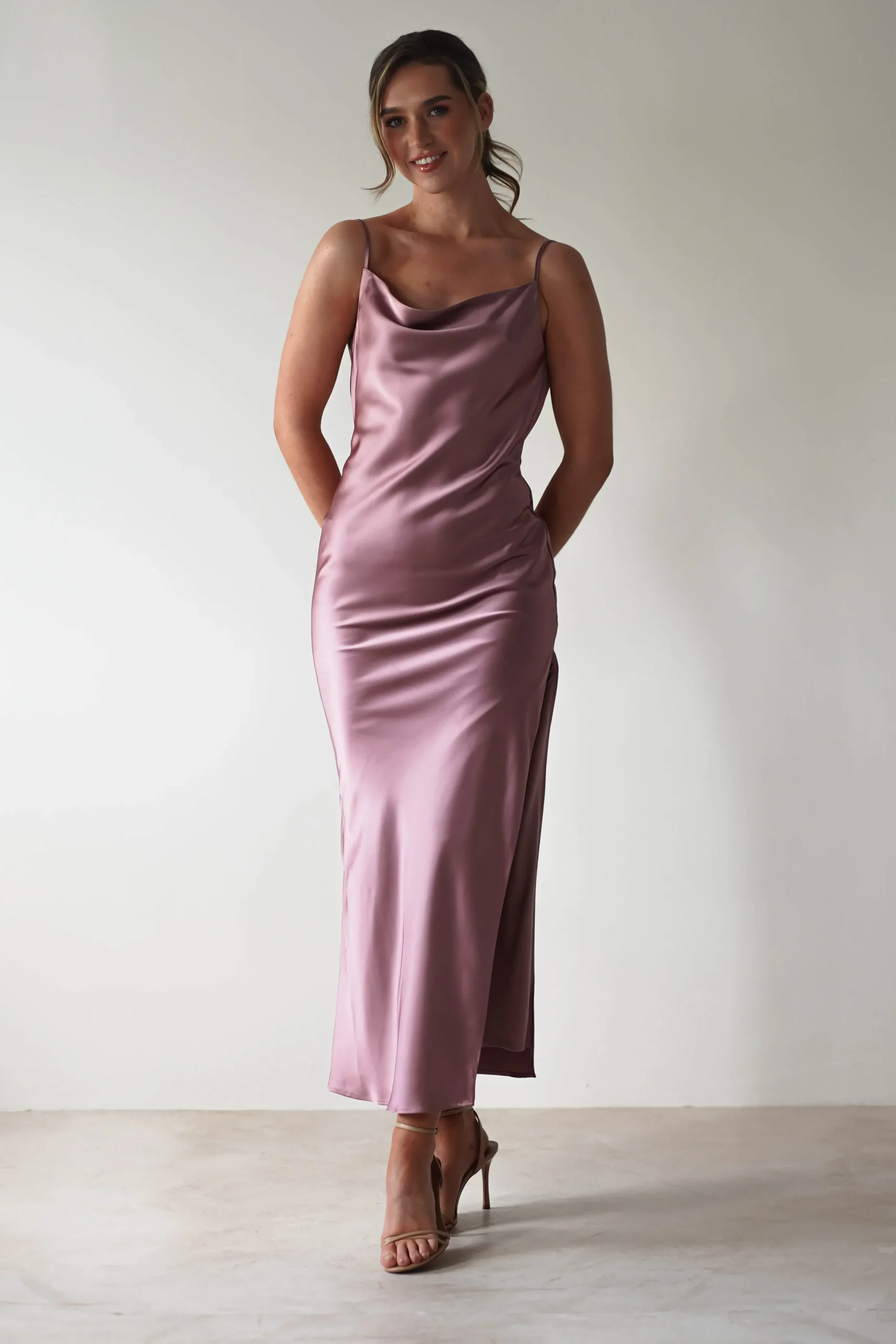Luiza Low Back Satin Maxi Dress | Mauve