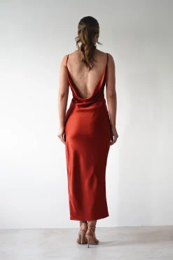 Luiza Low Back Satin Maxi Dress | Rust