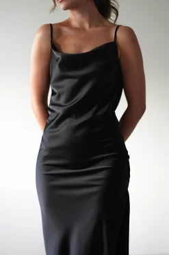 Luiza Low Back Satin Maxi Dress | Black