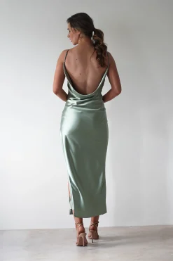 Luiza Low Back Satin Maxi Dress | Sage