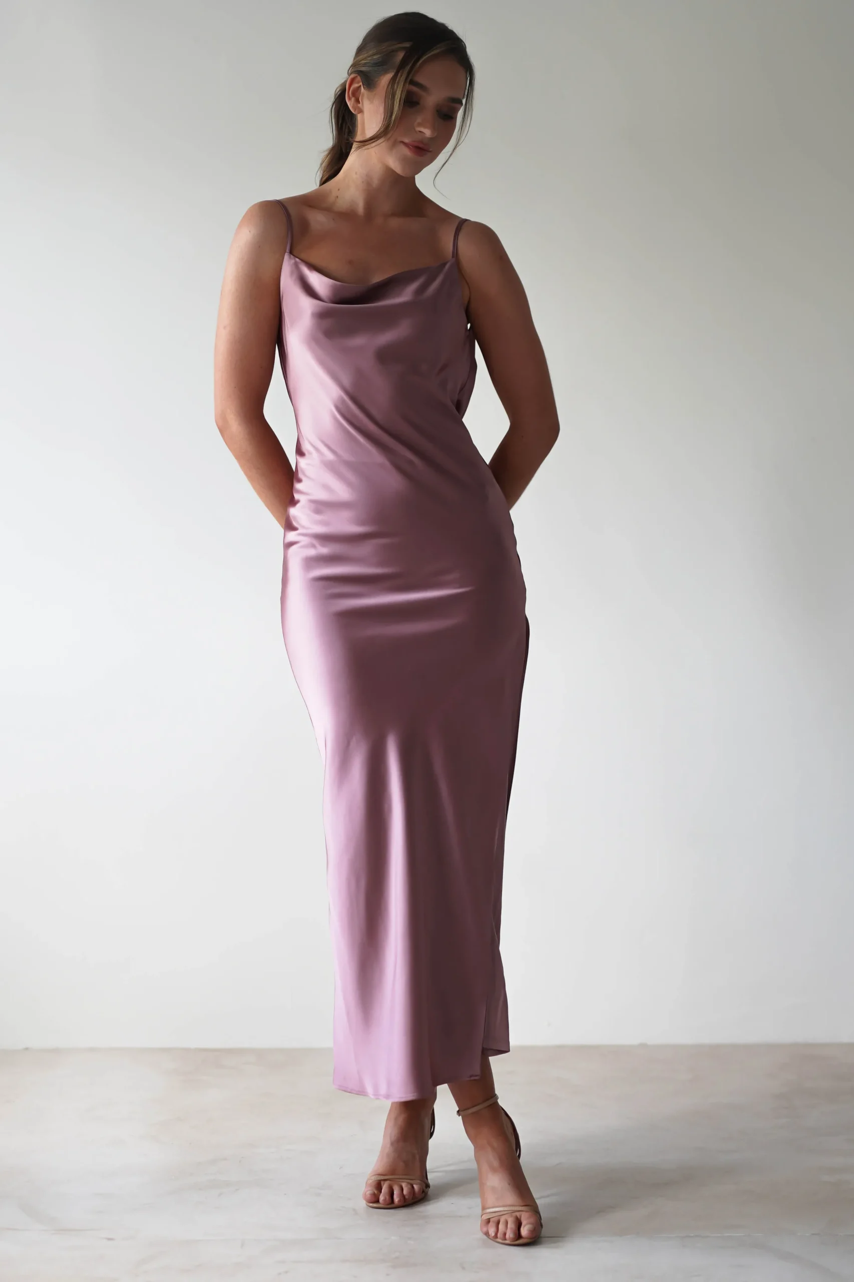 Luiza Low Back Satin Maxi Dress | Mauve