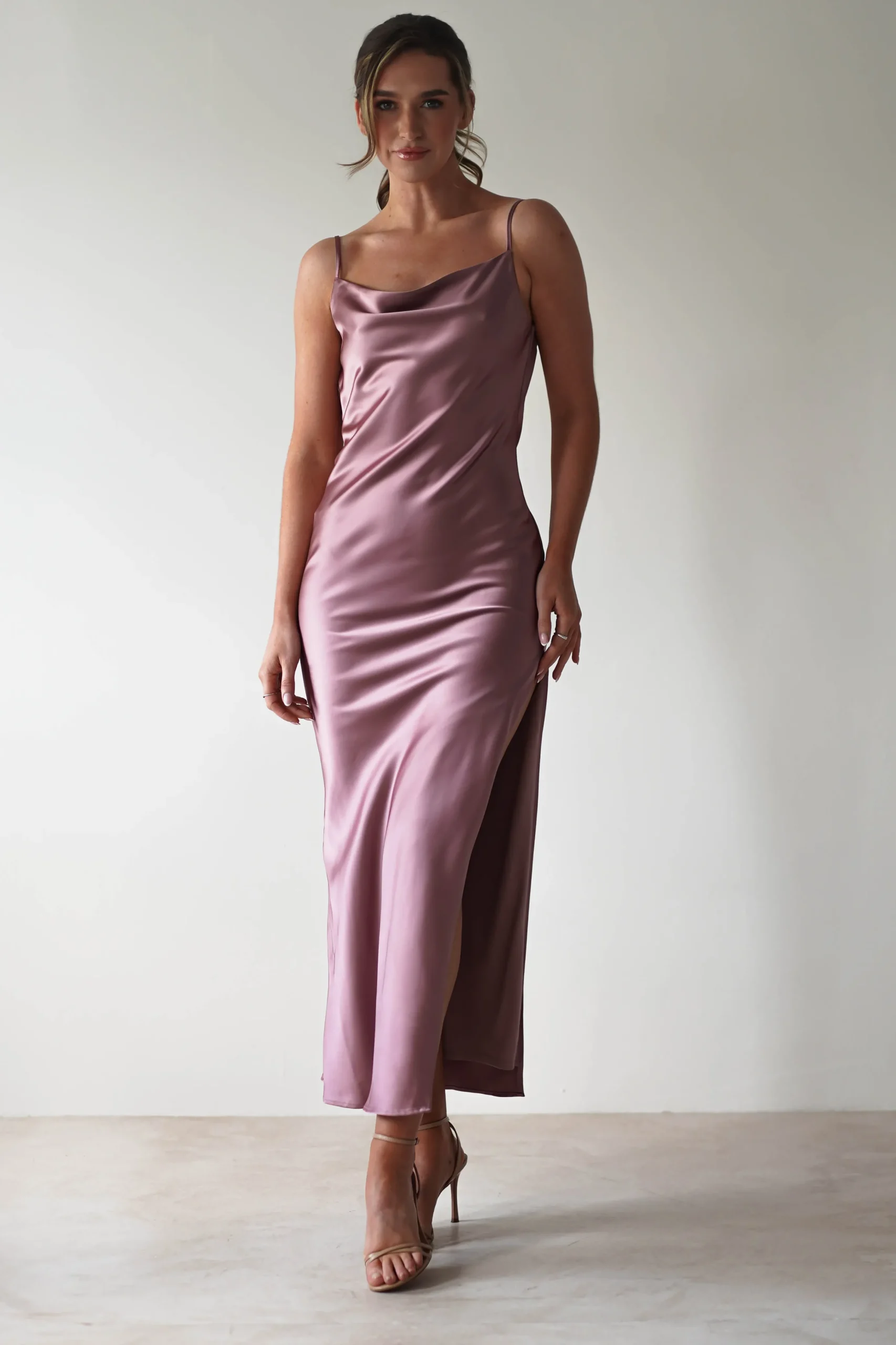 Luiza Low Back Satin Maxi Dress | Mauve