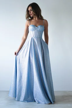 Luna Glitter Corset Aline Gown | Blue