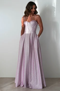Luna Glitter Corset Aline Gown | Pink