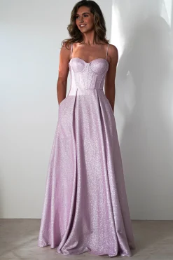 Luna Glitter Corset Aline Gown | Pink