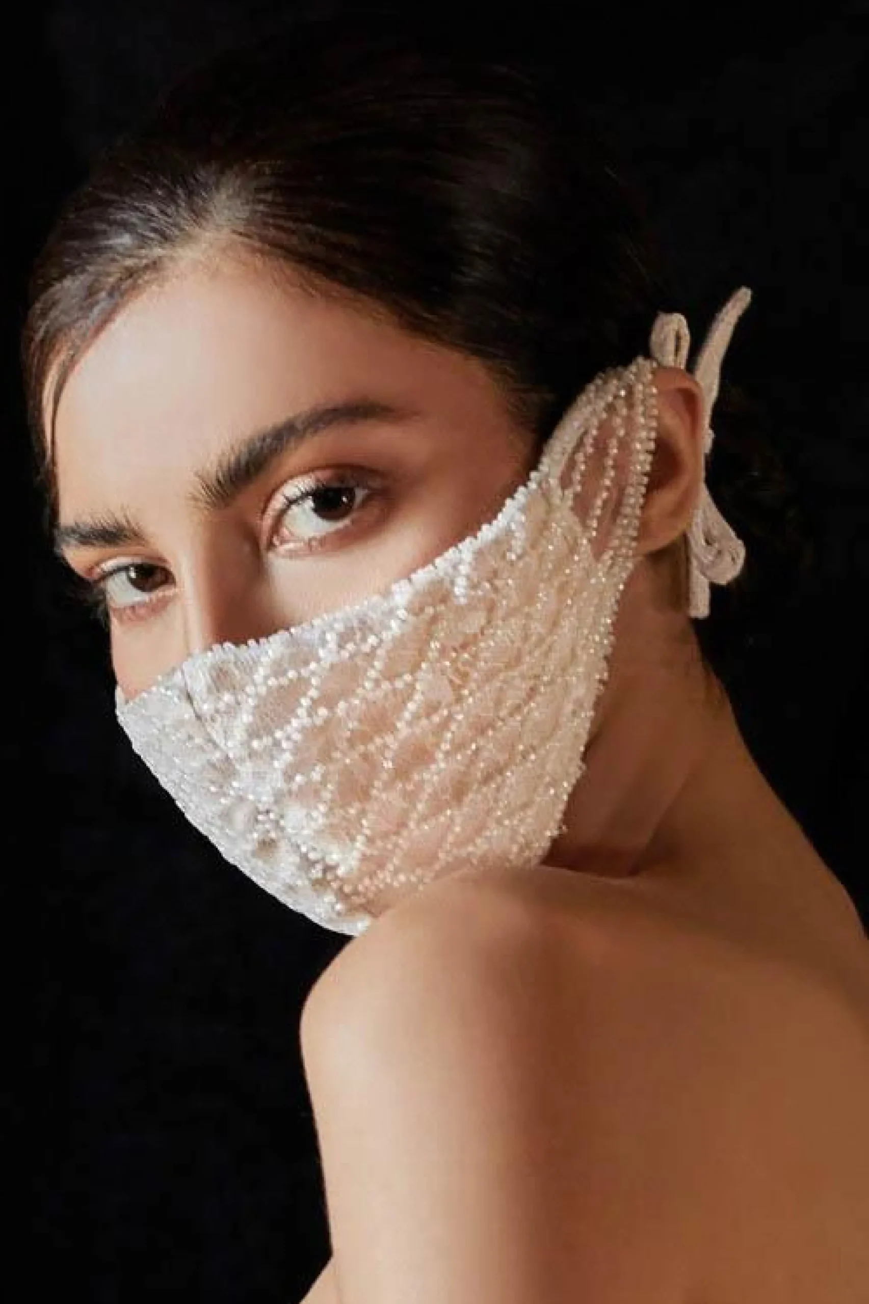 Luxury Embroidered Bridal Face Mask | Ivory