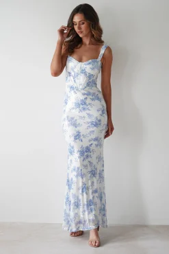 Lynelle Floral Sequin Maxi Dress | Blue/White
