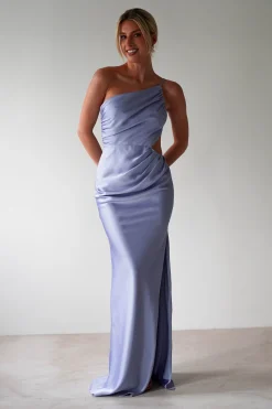 Lyra Soft Matte Satin Maxi Dress | Periwinkle Blue