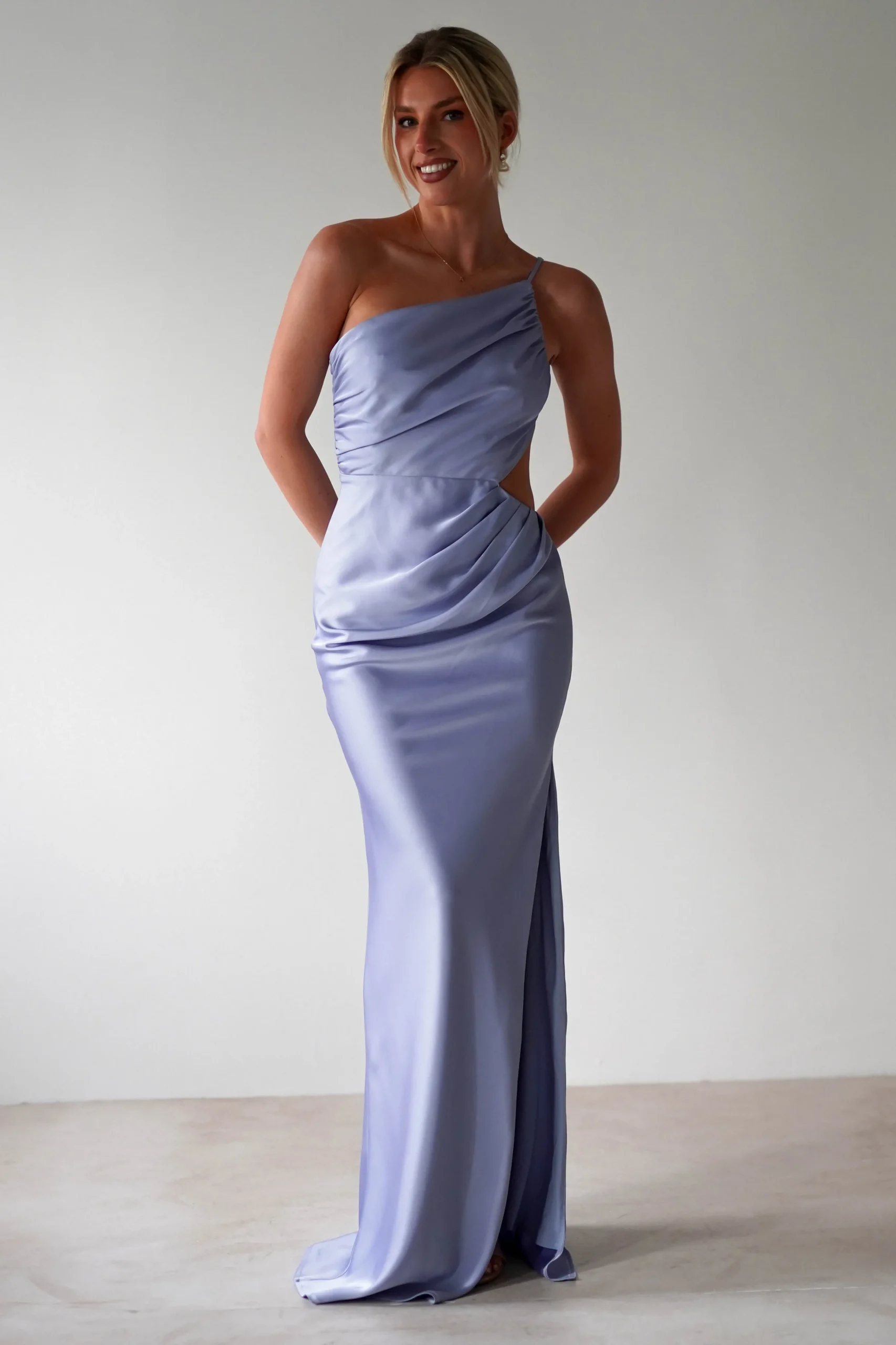 Lyra Soft Matte Satin Maxi Dress | Periwinkle Blue
