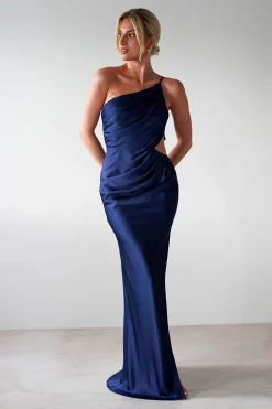 Lyra Soft Matte Satin Maxi Dress | Navy