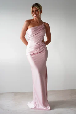 Lyra Soft Matte Satin Maxi Dress | Blush Pink