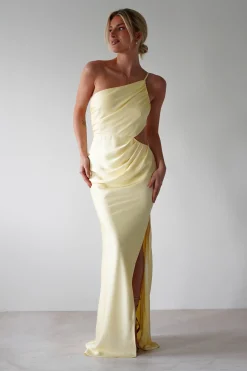 Lyra Soft Matte Satin Maxi Dress | Yellow