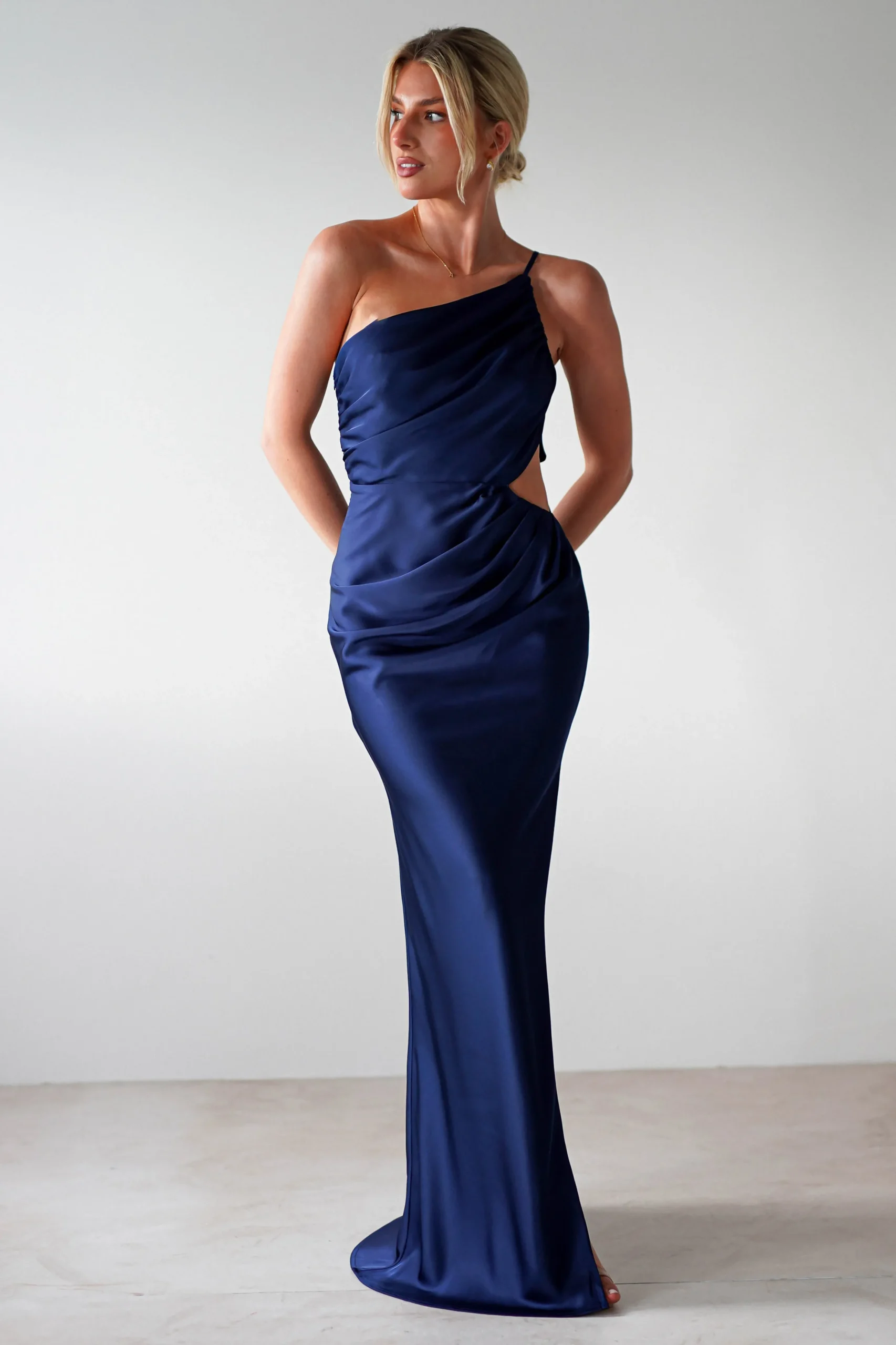 Lyra Soft Matte Satin Maxi Dress | Navy