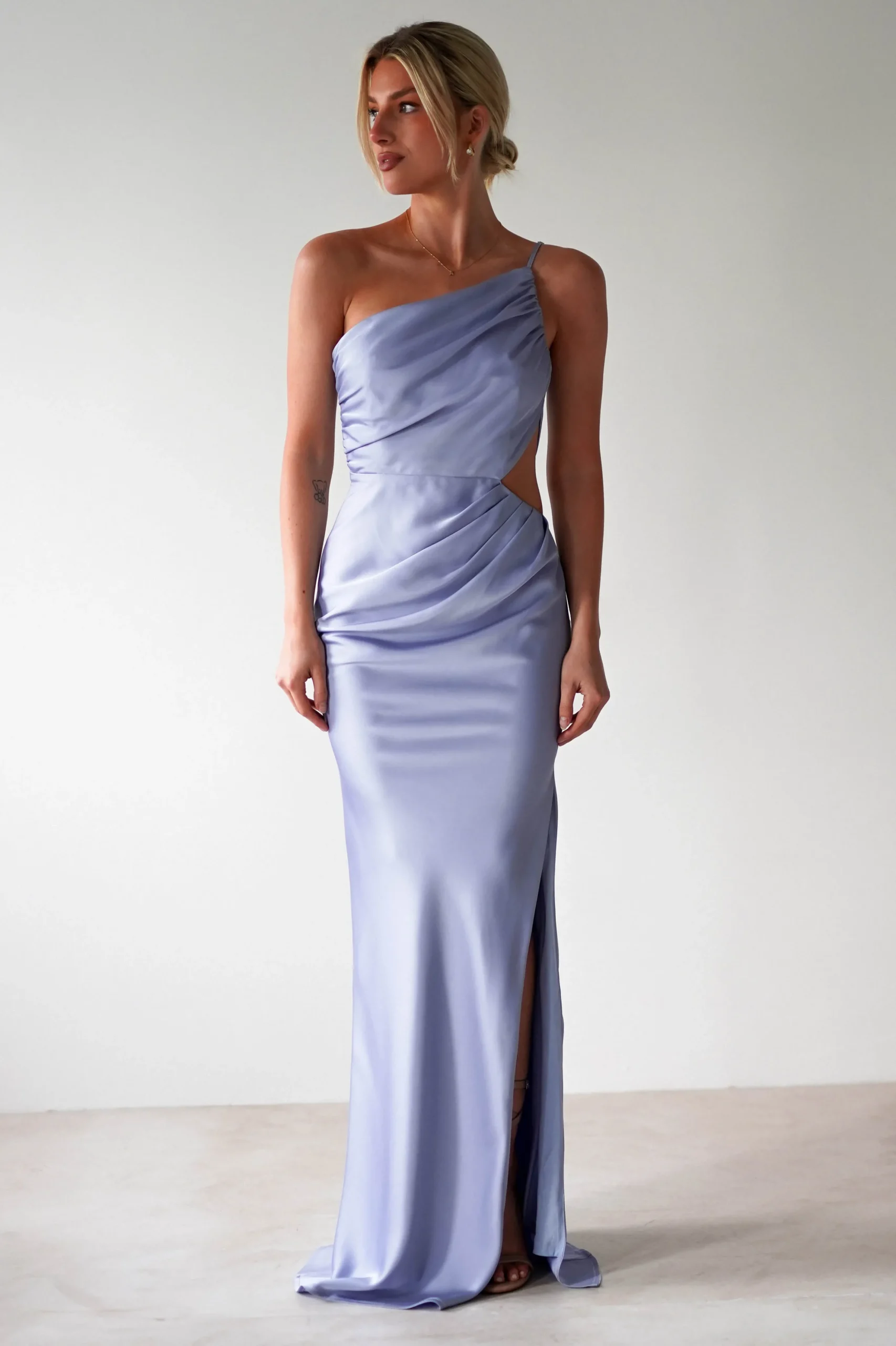 Lyra Soft Matte Satin Maxi Dress | Periwinkle Blue