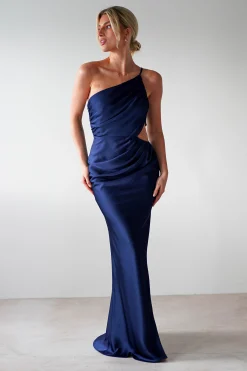 Lyra Soft Matte Satin Maxi Dress | Navy