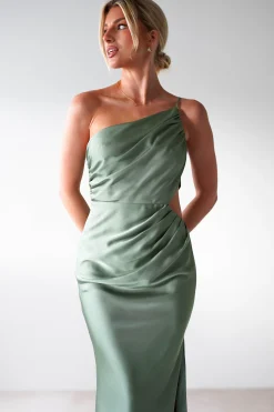 Lyra Soft Matte Satin Maxi Dress | Olive