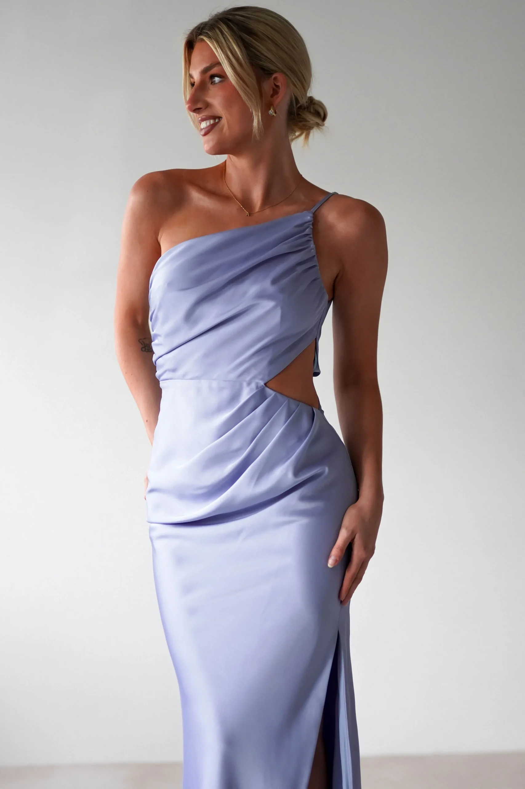 Lyra Soft Matte Satin Maxi Dress | Periwinkle Blue