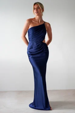 Lyra Soft Matte Satin Maxi Dress | Navy