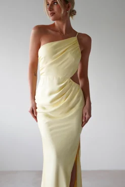 Lyra Soft Matte Satin Maxi Dress | Yellow