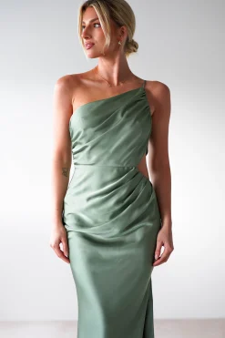 Lyra Soft Matte Satin Maxi Dress | Olive