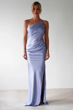 Lyra Soft Matte Satin Maxi Dress | Periwinkle Blue