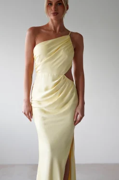 Lyra Soft Matte Satin Maxi Dress | Yellow