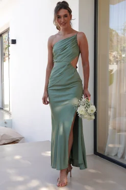 Lyra Soft Matte Satin Maxi Dress | Olive