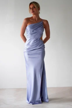 Lyra Soft Matte Satin Maxi Dress | Periwinkle Blue