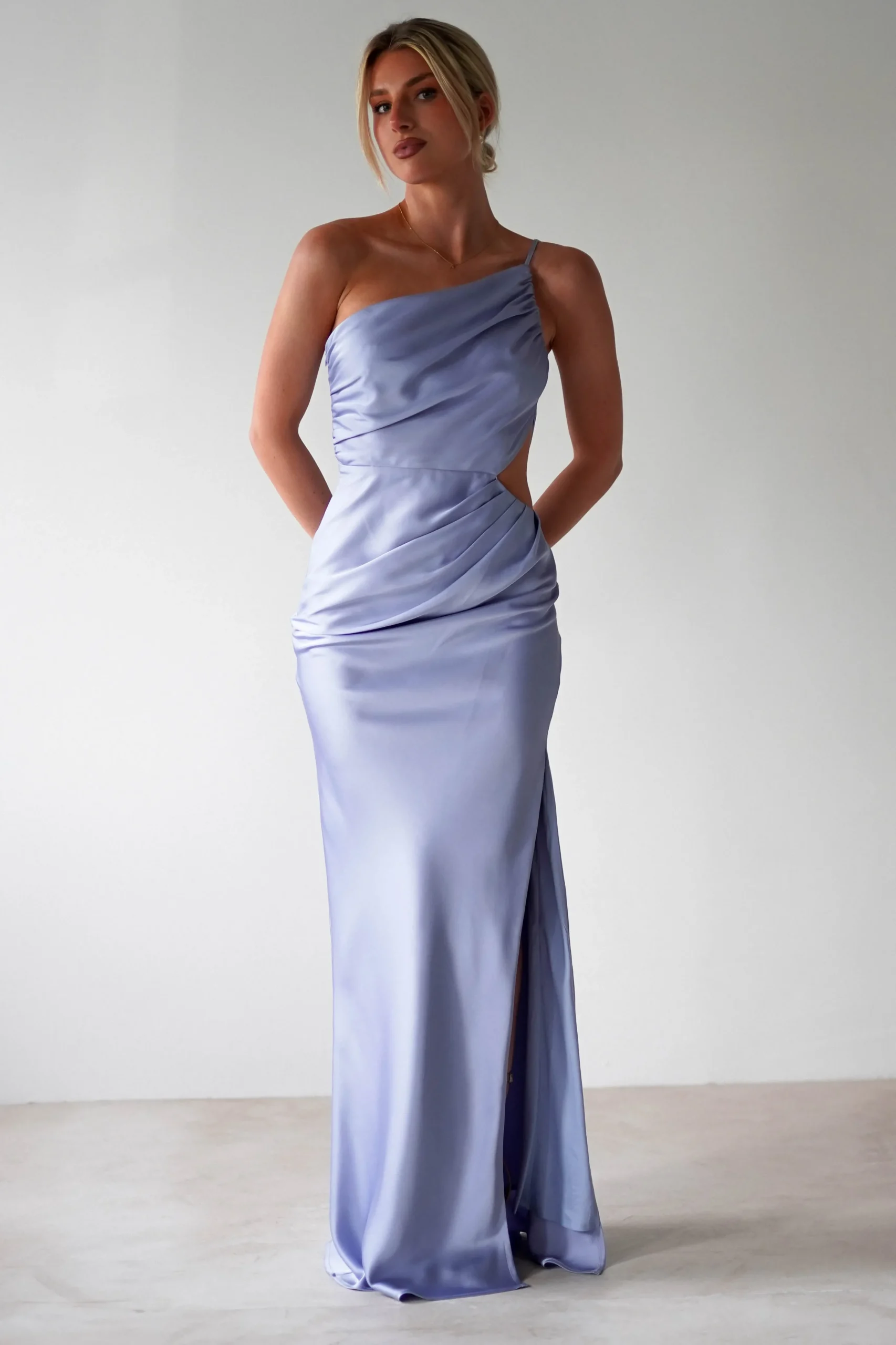 Lyra Soft Matte Satin Maxi Dress | Periwinkle Blue