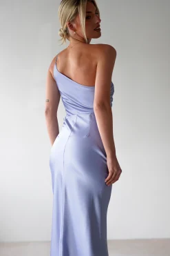 Lyra Soft Matte Satin Maxi Dress | Periwinkle Blue